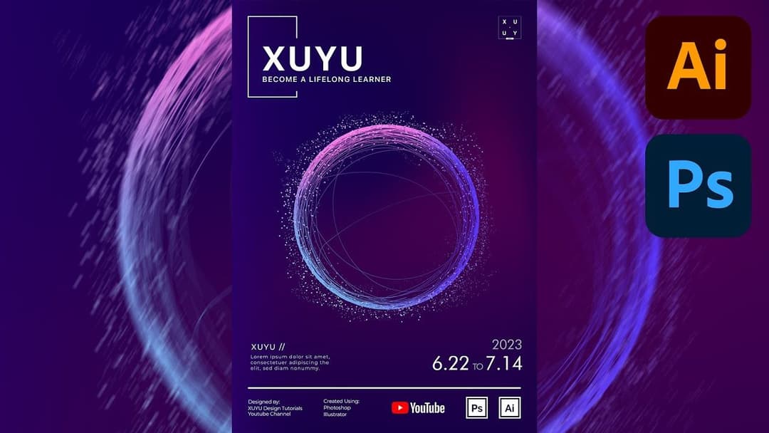 Adobe Illustrator & Photoshop || Ball of Yarn Style Poster Design Tutorial  (Free Download PSD File)