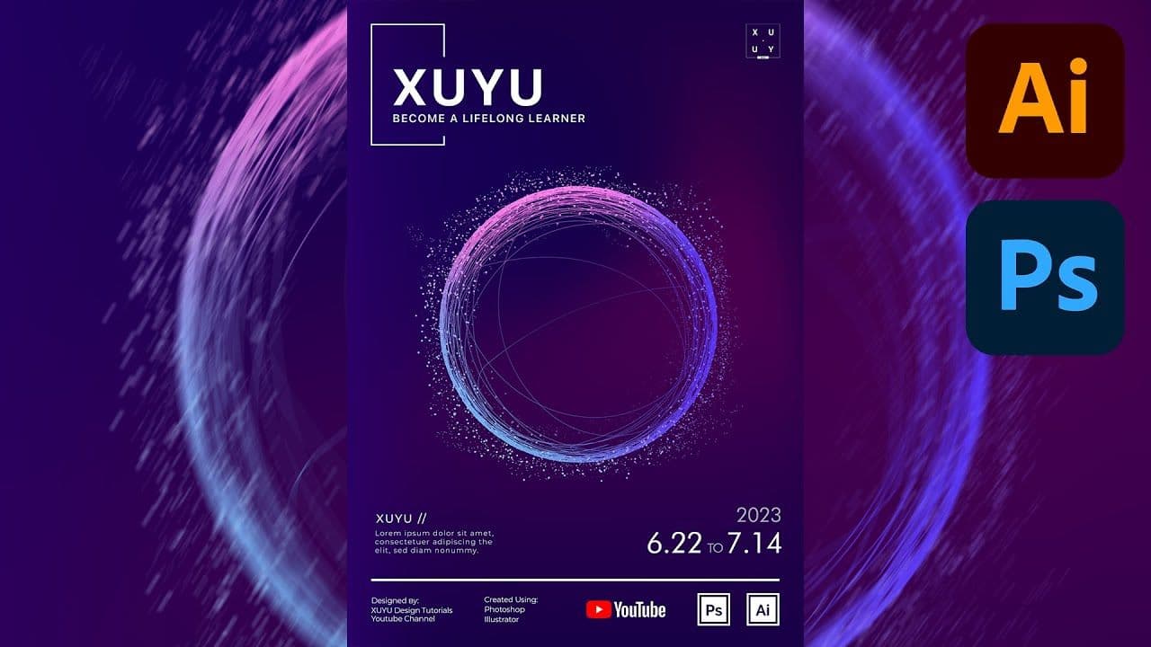 Adobe Illustrator & Photoshop || Ball of Yarn Style Poster Design Tutorial  (Free Download PSD File) image